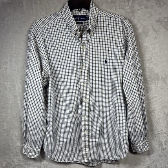 Ralph Lauren Men Shirt Sz L Classic Fit Ivory Plaid Long Sleeve Button Down Pony - Picture 2 of 12